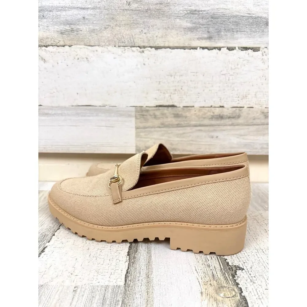 Franco Sarto Womens 10 Beige Faux Leather Platform Slip On Loafer Casual Shoe